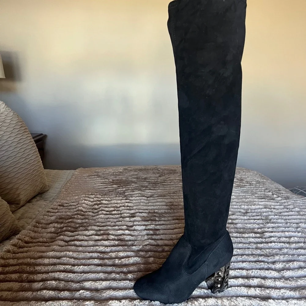 Carlos by Carlos‎ Santana Quantum Faux Black Suede Over Knee Boot Heel 7.5